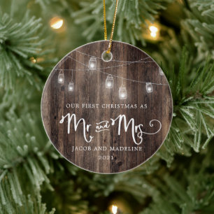 Rustic Our First Christmas Mr und Mrs. Christmas Keramik Ornament