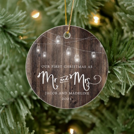 Rustic Our First Christmas Mr und Mrs. Christmas Keramik Ornament (Baum)