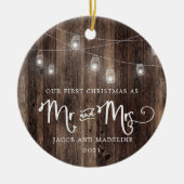Rustic Our First Christmas Mr und Mrs. Christmas Keramik Ornament (Vorne)