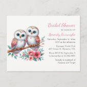 Rustic Owl Couple Boho Country Bridal Shower Einladungspostkarte (Vorderseite)