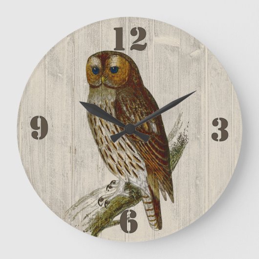 Rustic Owl Wall Clock Große Wanduhr (Vorderseite)