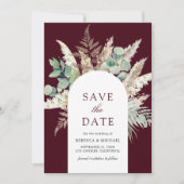 Rustic Pampas Eucalyptus Arch Burgundy Wedding Save The Date (Vorderseite)