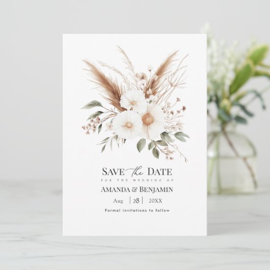 Rustic Pampas Grass Boho Bohemian Wedding QR Code Save The Date (Stehend Vorderseite)
