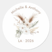 Rustic Pampas Grass Boho Bohemian Wedding Runder Aufkleber (Vorderseite)