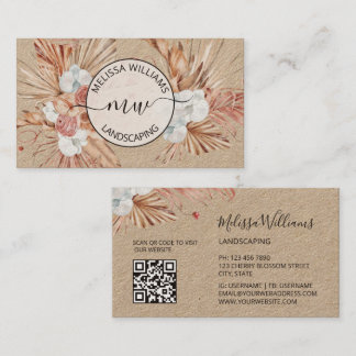 Rustic Pampas Grass Watercolor Boho Logo Visitenkarte