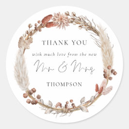Rustic Pampas Grass Wreath New Mr. Mrs. Runder Aufkleber