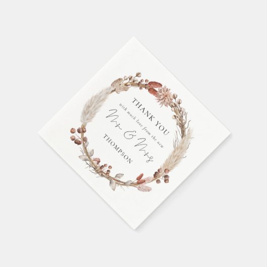 Rustic Pampas Grass Wreath New Mr. Mrs. Serviette (Ecke)