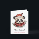 Rustic Panda Santa Merry Weihnachten Karte<br><div class="desc">Rustikale Panda Weihnachts-Grußkarte. Rustikales Erdtönen-Design mit weißem Panda Bär mit Weihnachtsmannmütze und Winterbotanicals. Personalisierter Text.</div>