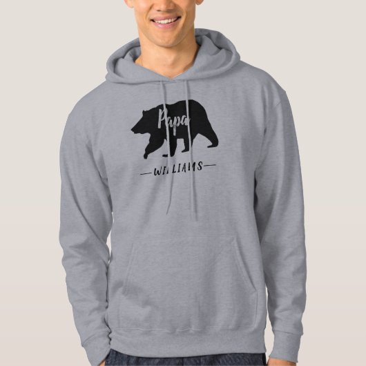 Rustic Papa Bear Grey Black Monogram Name Hoodie (Vorderseite)