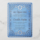 Rustic Papel Picado Blue Silver Quinceañera Folieneinladung (Vorderseite)