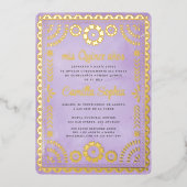 Rustic Papel Picado Purple Gold Quinceañera Folieneinladung (Vorderseite)