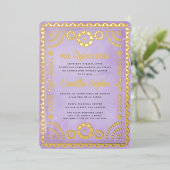 Rustic Papel Picado Purple Gold Quinceañera Folieneinladung (Stehend vorne)