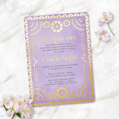 Rustic Papel Picado Purple Gold Quinceañera  Folieneinladung
