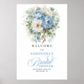 Rustic Pastel Blue Floral Bridal Shower Welcome Poster (Vorne)