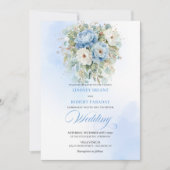 Rustic Pastel Blue White Peony Eucalyptus Gold Wed Einladung (Vorderseite)