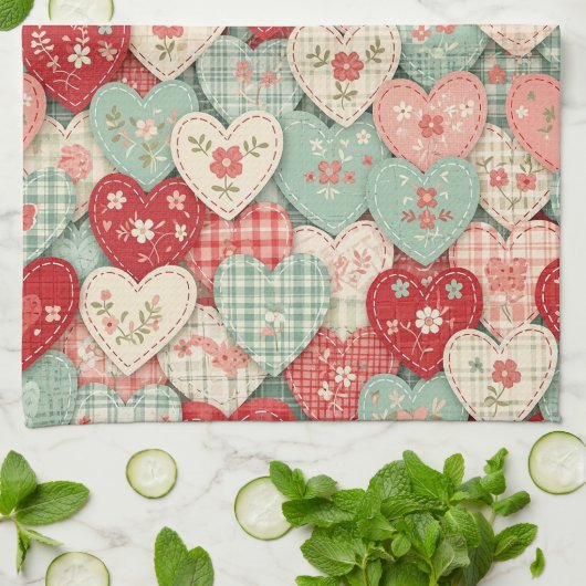 Rustic Patchwork Hearts Picnic Pattern (2) Geschirrtuch (Gefaltet)