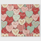 Rustic Patchwork Hearts Picnic Pattern (3) Geschenkpapier (Flach)