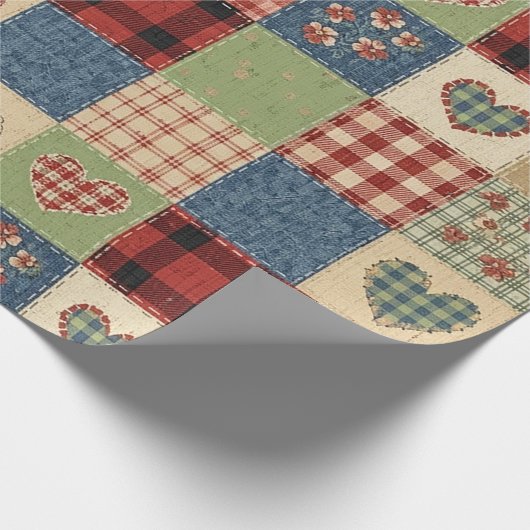 Rustic Patchwork Hearts Picnic Pattern (5) Geschenkpapier (Ecke)