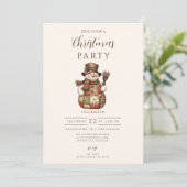 Rustic Patchwork Snowman Christmas Einladung (Stehend Vorderseite)