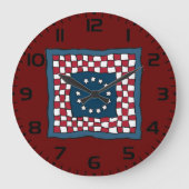 Rustic Patriotic Americana Quilt Muster USA Art Große Wanduhr (Vorderseite)