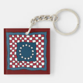 Rustic Patriotic Americana Quilt Muster USA Art Schlüsselanhänger (Rückseite)