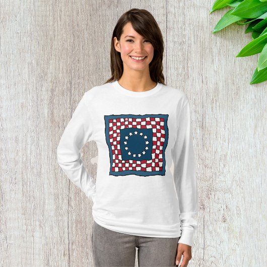 Rustic Patriotic Americana Quilt Muster USA Art T-Shirt
