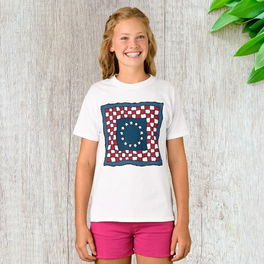 Rustic Patriotic Americana Quilt Muster USA Art T-Shirt