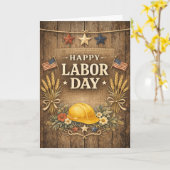 Rustic Patriotic Barnwood Happy Labor Day Karte (Gelbe Blume)