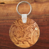 Rustic pattern western country tooled leather schlüsselanhänger (Vorderseite)