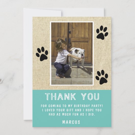 Rustic Paw Prints Blue Birthday Foto Vielen Dank Karte (Vorderseite)