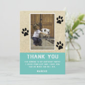 Rustic Paw Prints Blue Birthday Foto Vielen Dank Karte (Stehend Vorderseite)