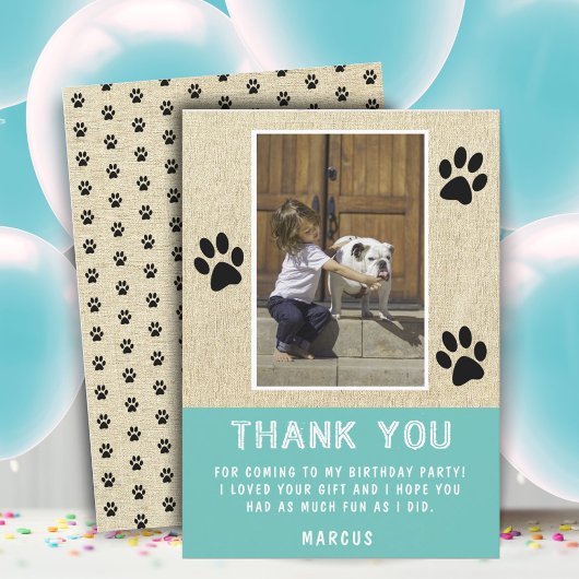 Rustic Paw Prints Blue Birthday Foto Vielen Dank Karte