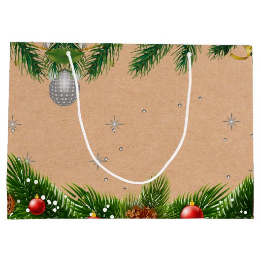 Rustic Peace & Joy Red Berries Name Christmas Große Geschenktüte (Rückseite)