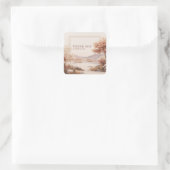 Rustic Peach Landscape Lake Gold Frame Watercolor Quadratischer Aufkleber (Tasche)