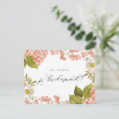 Rustic Peach Watercolor Hydrangeas Jr. Bridesmaid Postkarte (Stehend Vorderseite)