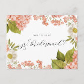 Rustic Peach Watercolor Hydrangeas Jr. Bridesmaid Postkarte (Vorderseite)