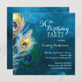 Rustic Peacock Blue 50. Geburtstagsparty Einladung (Vorne/Hinten)
