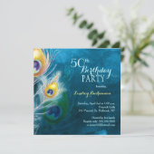 Rustic Peacock Blue 50. Geburtstagsparty Einladung (Stehend Vorderseite)