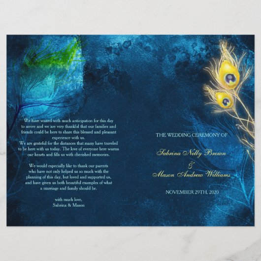 Rustic Peacock Blue Bi Fold Wedding Programs (Vorderseite)