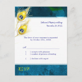 Rustic Peacock Blue Wedding RSVP Einladungspostkarte