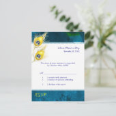 Rustic Peacock Blue Wedding RSVP Einladungspostkarte (Stehend Vorderseite)