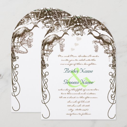 Rustic Peacock Boho Hochzeitseinladungen Einladung (Vorne/Hinten)