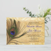 Rustic Peacock Feather Hochzeit Einladungen (Stehend Vorderseite)