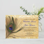 Rustic Peacock Feather Hochzeit Einladungen (Stehend Vorderseite)