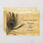 Rustic Peacock Feather Hochzeit speichern Sie das Ankündigungspostkarte (Vorne/Hinten)