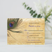 Rustic Peacock Feather wedding rsvp 3,5 x5 (Stehend Vorderseite)