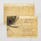 Rustic Peacock Feather wedding rsvp 3,5 x5 Karte (Vorne/Hinten)