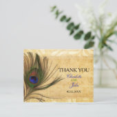 Rustic Peacock Feather Wedding Vielen Dank Postkarte (Stehend Vorderseite)