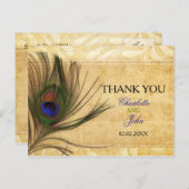 Rustic Peacock Feather Wedding Vielen Dank Postkarte (Vorne/Hinten)