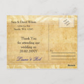 Rustic Peacock Feather Wedding Vielen Dank Postkarte (Rückseite)